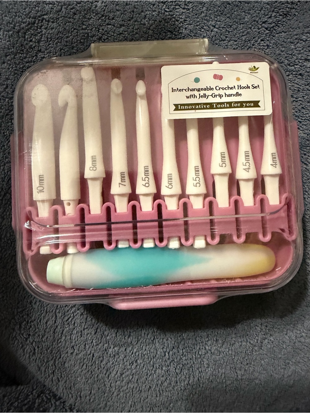 Interchangeable Crochet Hook Set with Jelly-Grip Handle - Pink